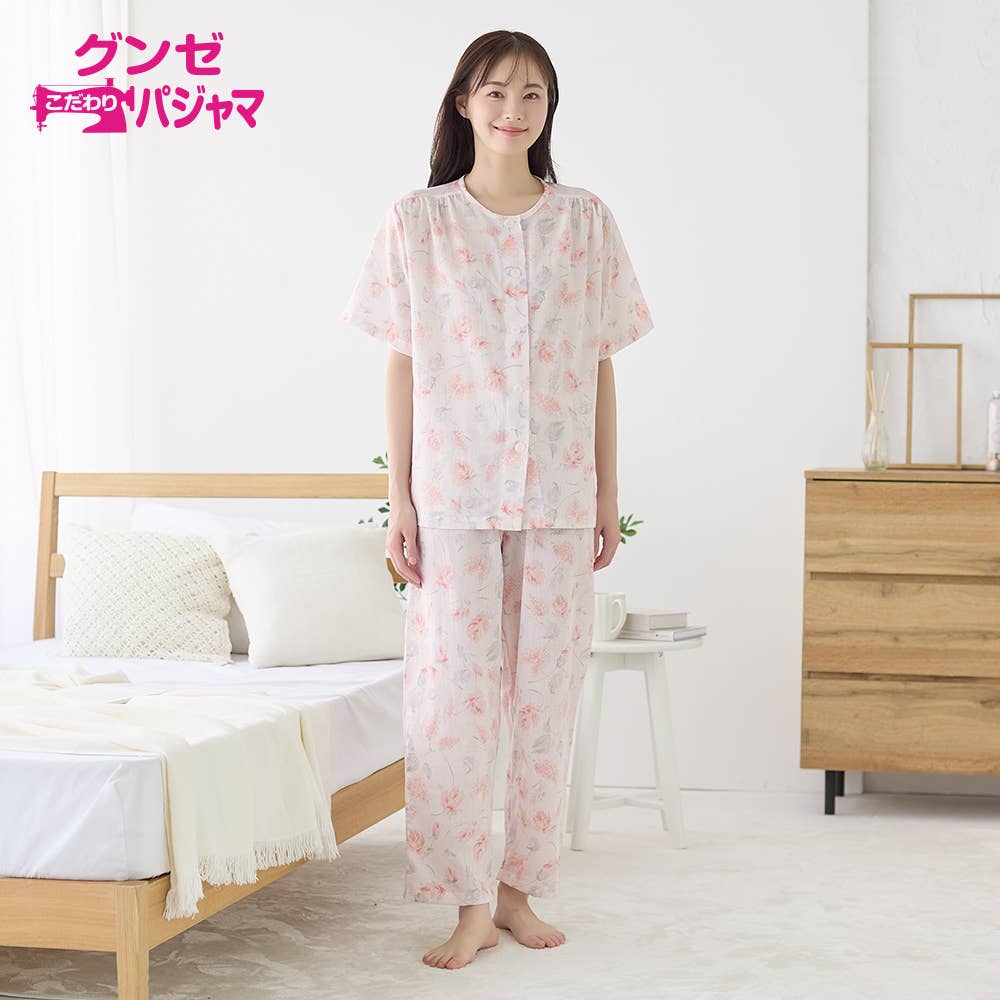 綿100％ 楊柳 パジャマ 半袖長パンツ